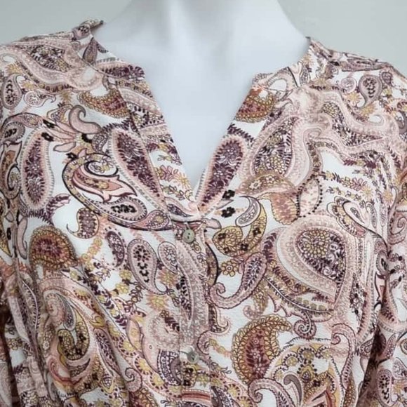 Pink Paisley Long Sleeve Button Down Shirt Midi Dress - Picture 7 of 8